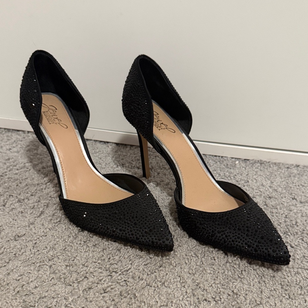 Jewel Badgley Mischka Embellished Black Pointed Toe Women's Heels